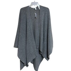 Isaac Mizrahi Grey Cashmere Ribbed Asymmetrical Poncho One Size Quiet Luxury